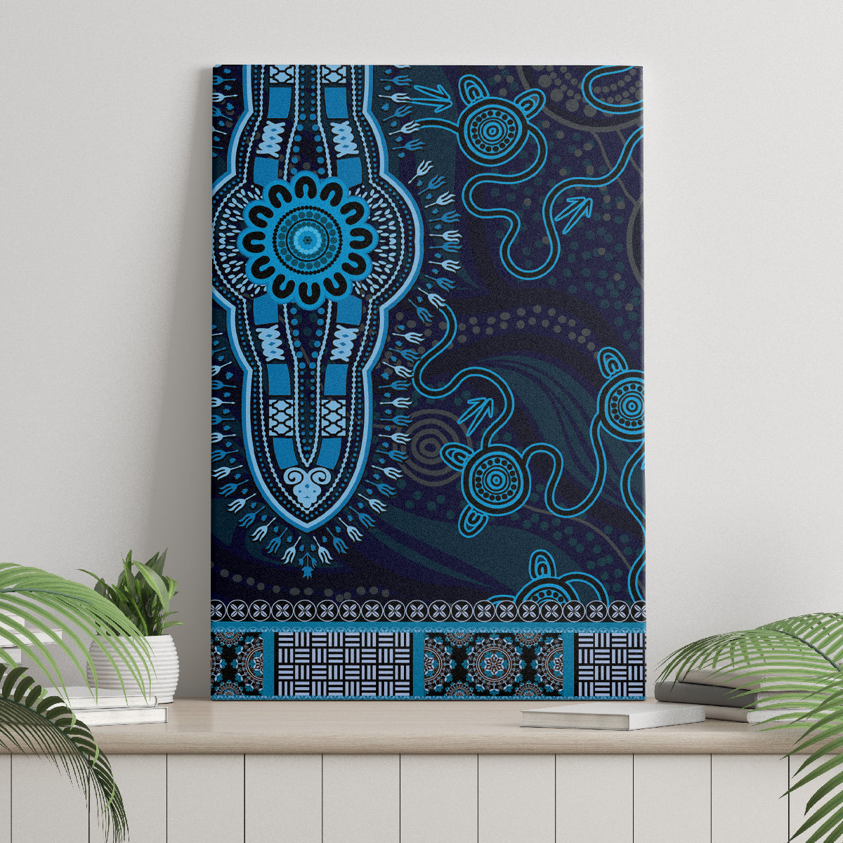 Blue African Dashiki With Australia Aboriginal Art Canvas Wall Art