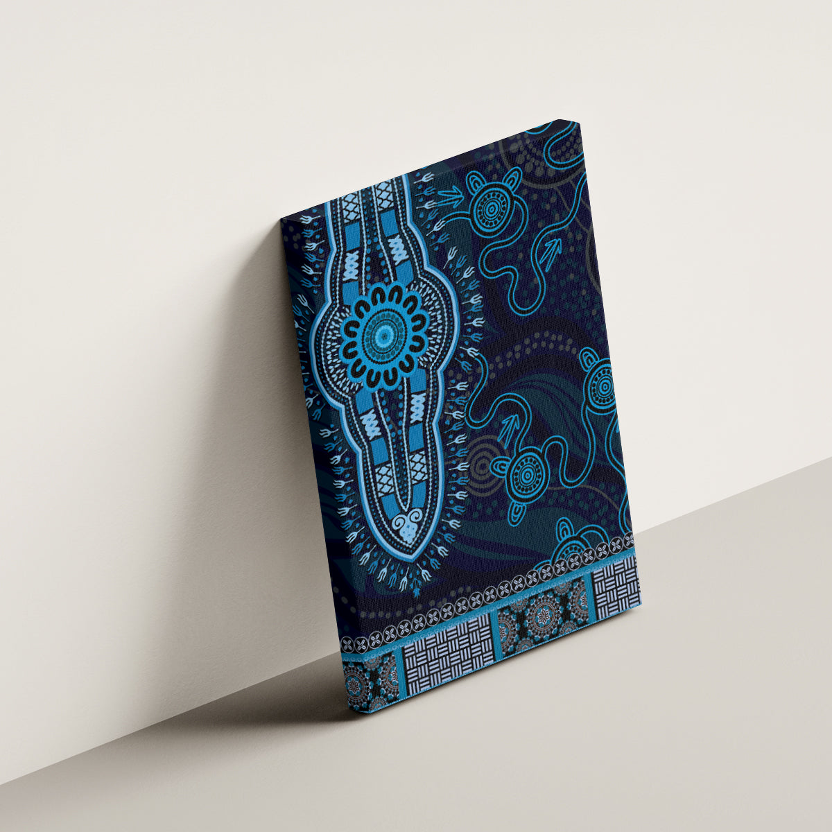 Blue African Dashiki With Australia Aboriginal Art Canvas Wall Art
