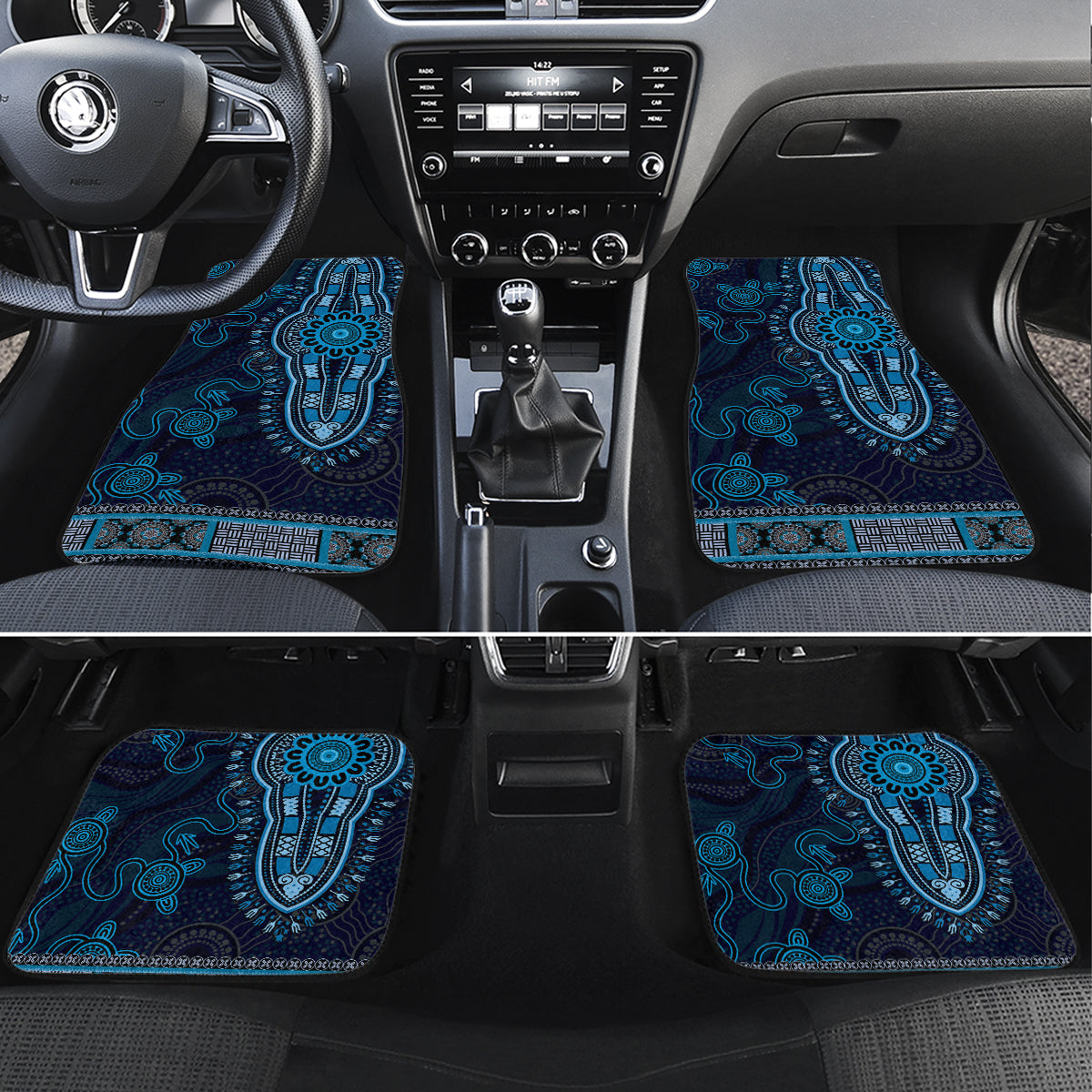Blue African Dashiki With Australia Aboriginal Art Car Mats