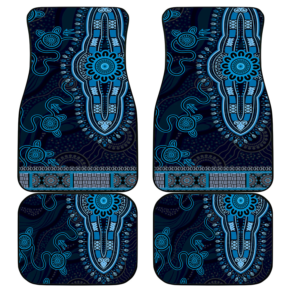 Blue African Dashiki With Australia Aboriginal Art Car Mats