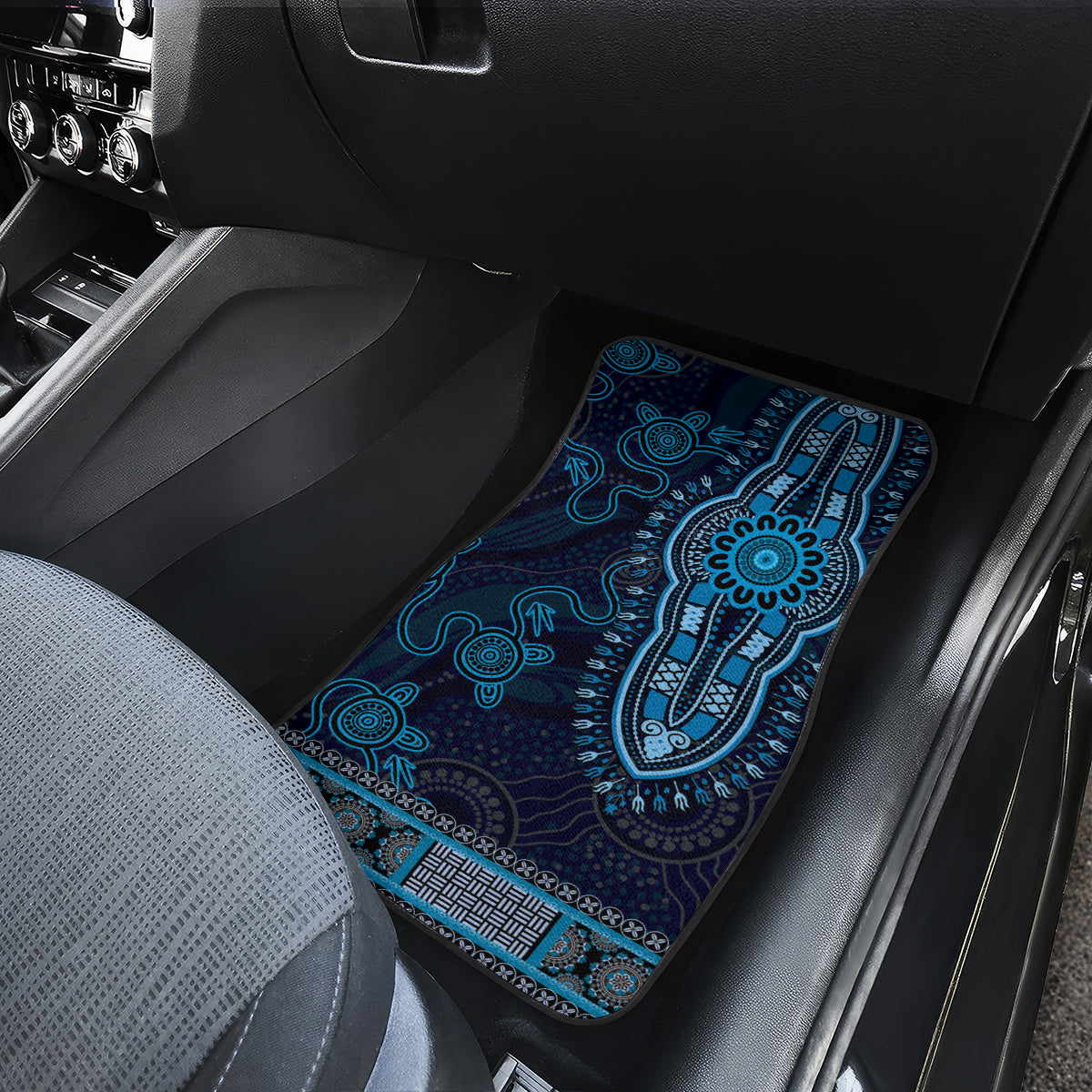 Blue African Dashiki With Australia Aboriginal Art Car Mats