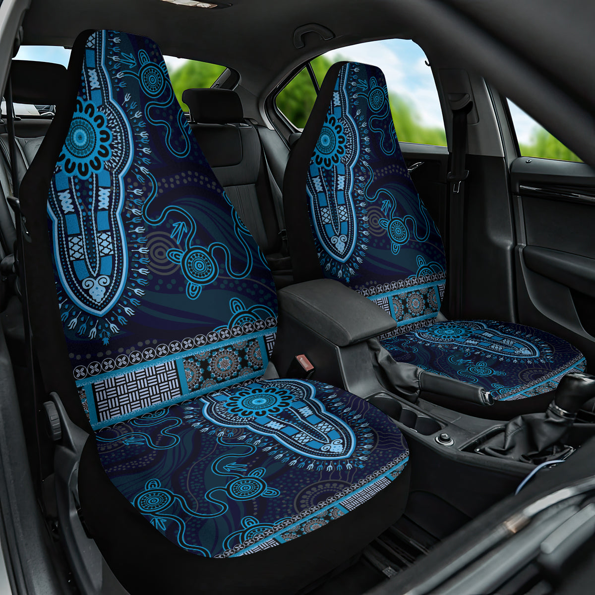 Blue African Dashiki With Australia Aboriginal Art Car Seat Cover