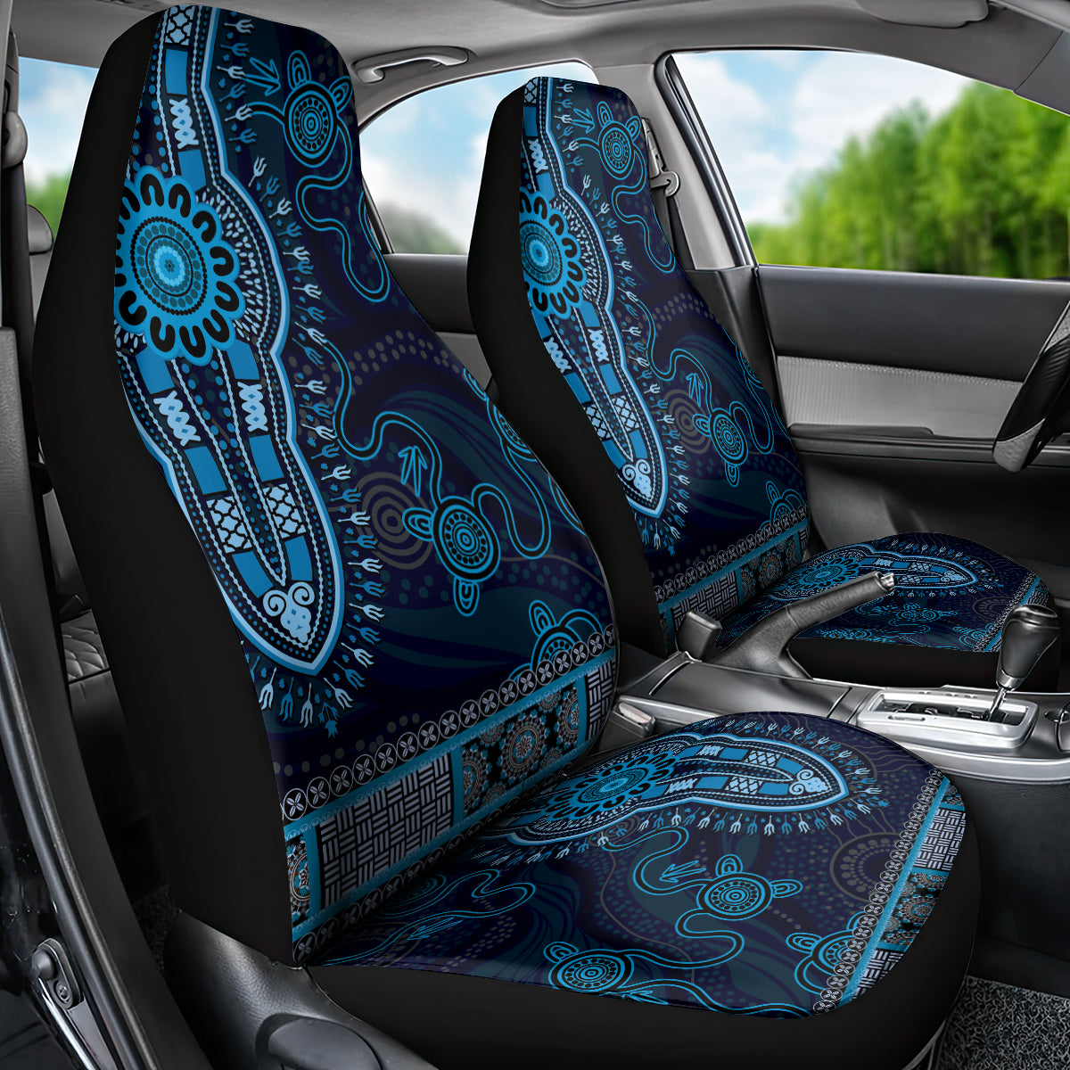 Blue African Dashiki With Australia Aboriginal Art Car Seat Cover