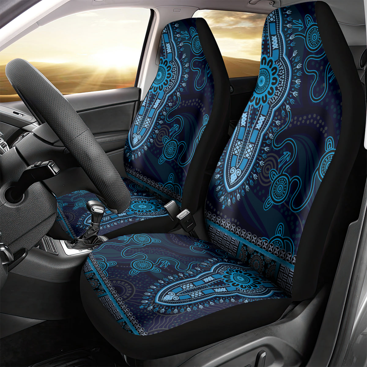 Blue African Dashiki With Australia Aboriginal Art Car Seat Cover