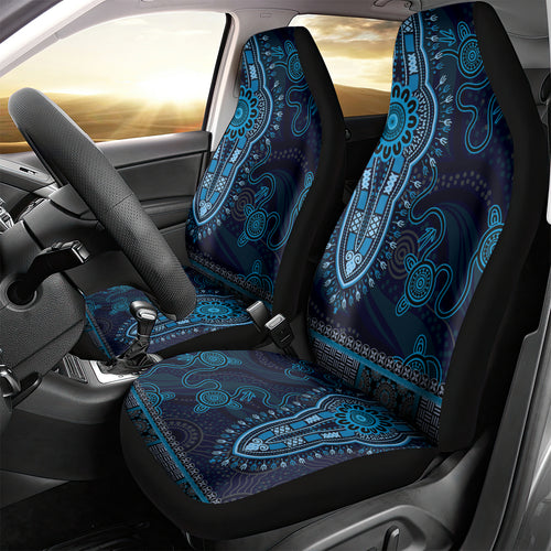 Blue African Dashiki With Australia Aboriginal Art Car Seat Cover
