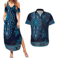 Blue African Dashiki With Australia Aboriginal Art Couples Matching Summer Maxi Dress and Hawaiian Shirt