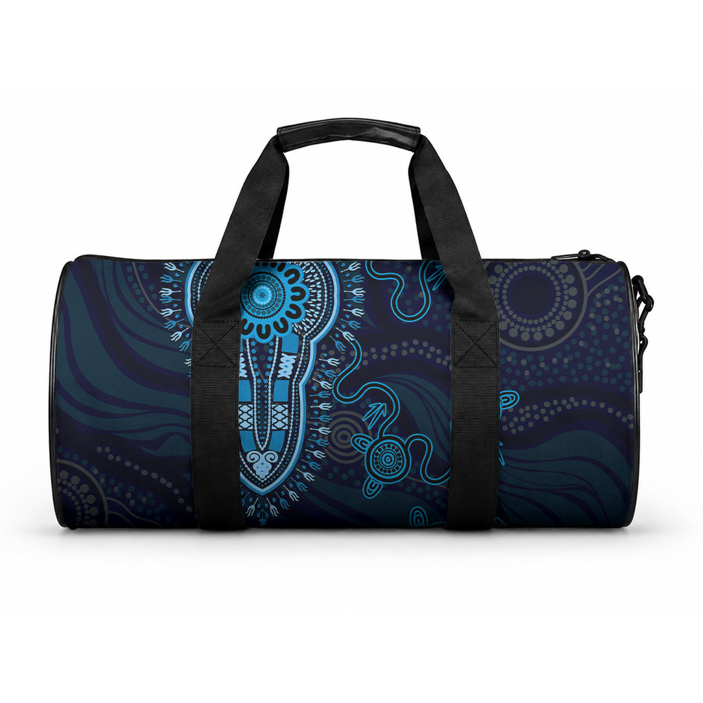 Blue African Dashiki With Australia Aboriginal Art Duffle Bag