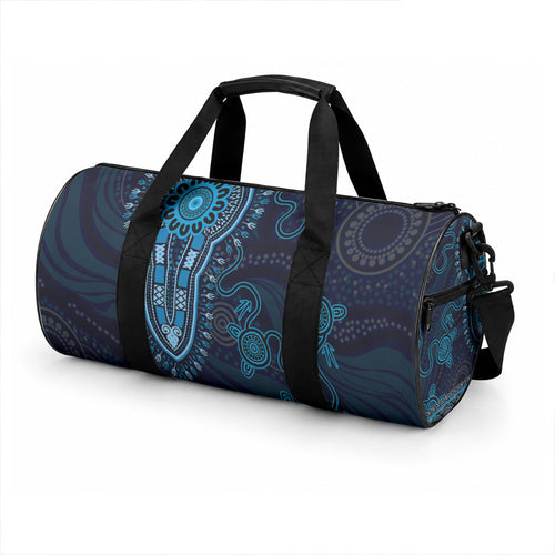Blue African Dashiki With Australia Aboriginal Art Duffle Bag