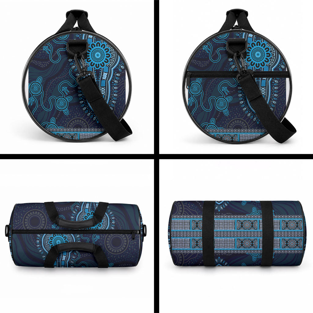 Blue African Dashiki With Australia Aboriginal Art Duffle Bag