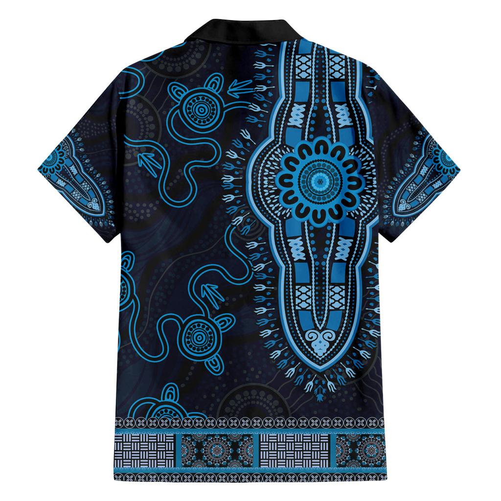 Blue African Dashiki With Australia Aboriginal Art Family Matching Long Sleeve Bodycon Dress and Hawaiian Shirt