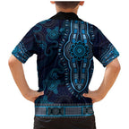 Blue African Dashiki With Australia Aboriginal Art Family Matching Mermaid Dress and Hawaiian Shirt