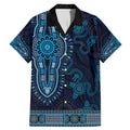 Blue African Dashiki With Australia Aboriginal Art Family Matching Mermaid Dress and Hawaiian Shirt