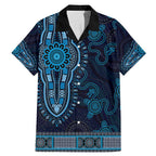Blue African Dashiki With Australia Aboriginal Art Family Matching Mermaid Dress and Hawaiian Shirt