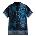 Blue African Dashiki With Australia Aboriginal Art Family Matching Mermaid Dress and Hawaiian Shirt