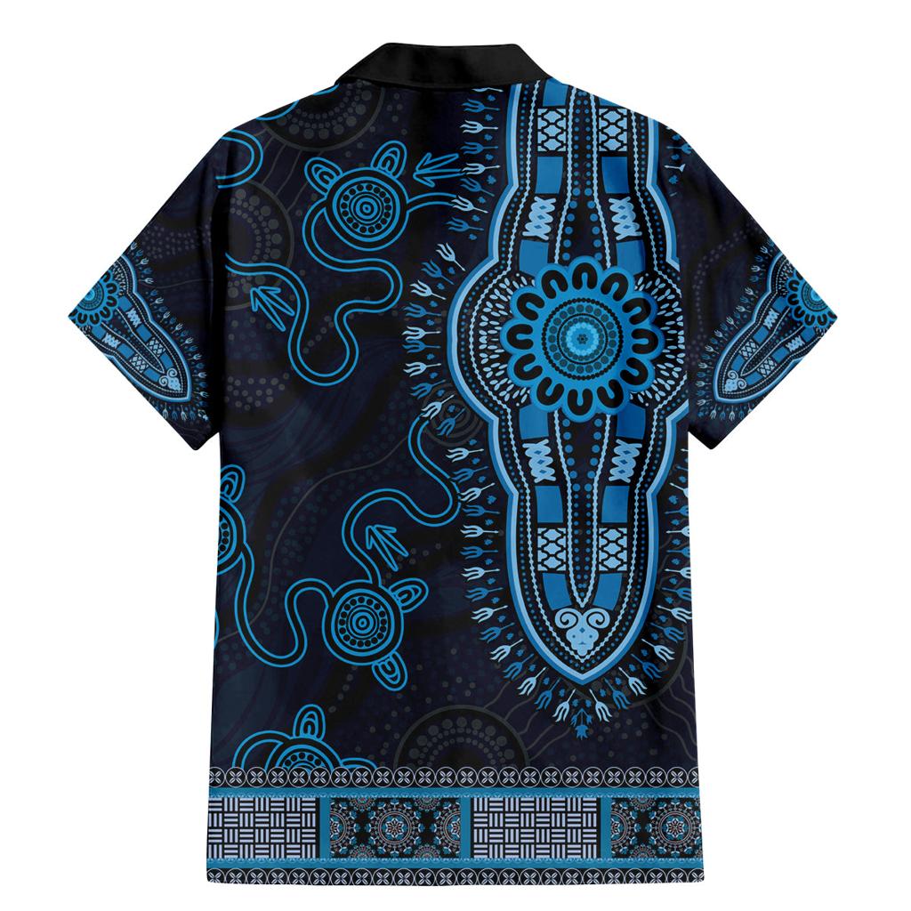 Blue African Dashiki With Australia Aboriginal Art Family Matching Mermaid Dress and Hawaiian Shirt