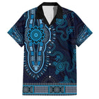 Blue African Dashiki With Australia Aboriginal Art Family Matching Off Shoulder Maxi Dress and Hawaiian Shirt