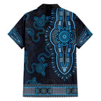 Blue African Dashiki With Australia Aboriginal Art Family Matching Off Shoulder Short Dress and Hawaiian Shirt