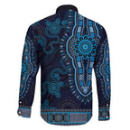 Blue African Dashiki With Australia Aboriginal Art Family Matching Off Shoulder Short Dress and Hawaiian Shirt