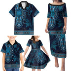 Blue African Dashiki With Australia Aboriginal Art Family Matching Puletasi and Hawaiian Shirt