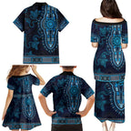 Blue African Dashiki With Australia Aboriginal Art Family Matching Puletasi and Hawaiian Shirt