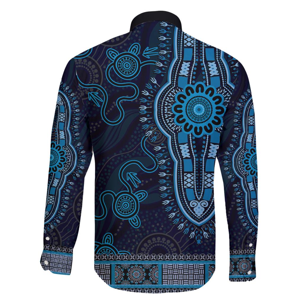 Blue African Dashiki With Australia Aboriginal Art Family Matching Puletasi and Hawaiian Shirt