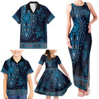 Blue African Dashiki With Australia Aboriginal Art Family Matching Tank Maxi Dress and Hawaiian Shirt
