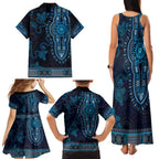 Blue African Dashiki With Australia Aboriginal Art Family Matching Tank Maxi Dress and Hawaiian Shirt