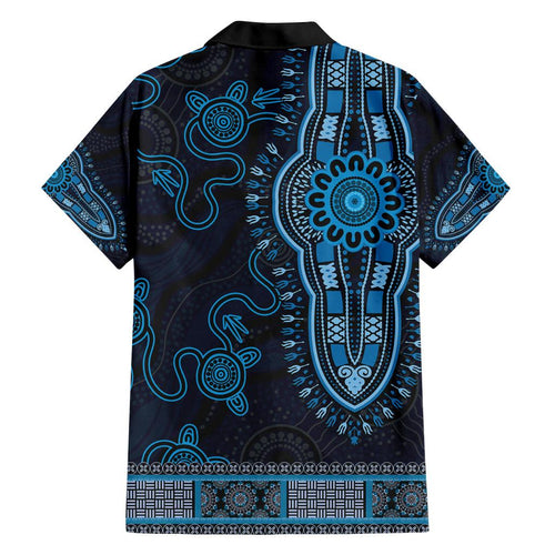 Blue African Dashiki With Australia Aboriginal Art Family Matching Tank Maxi Dress and Hawaiian Shirt