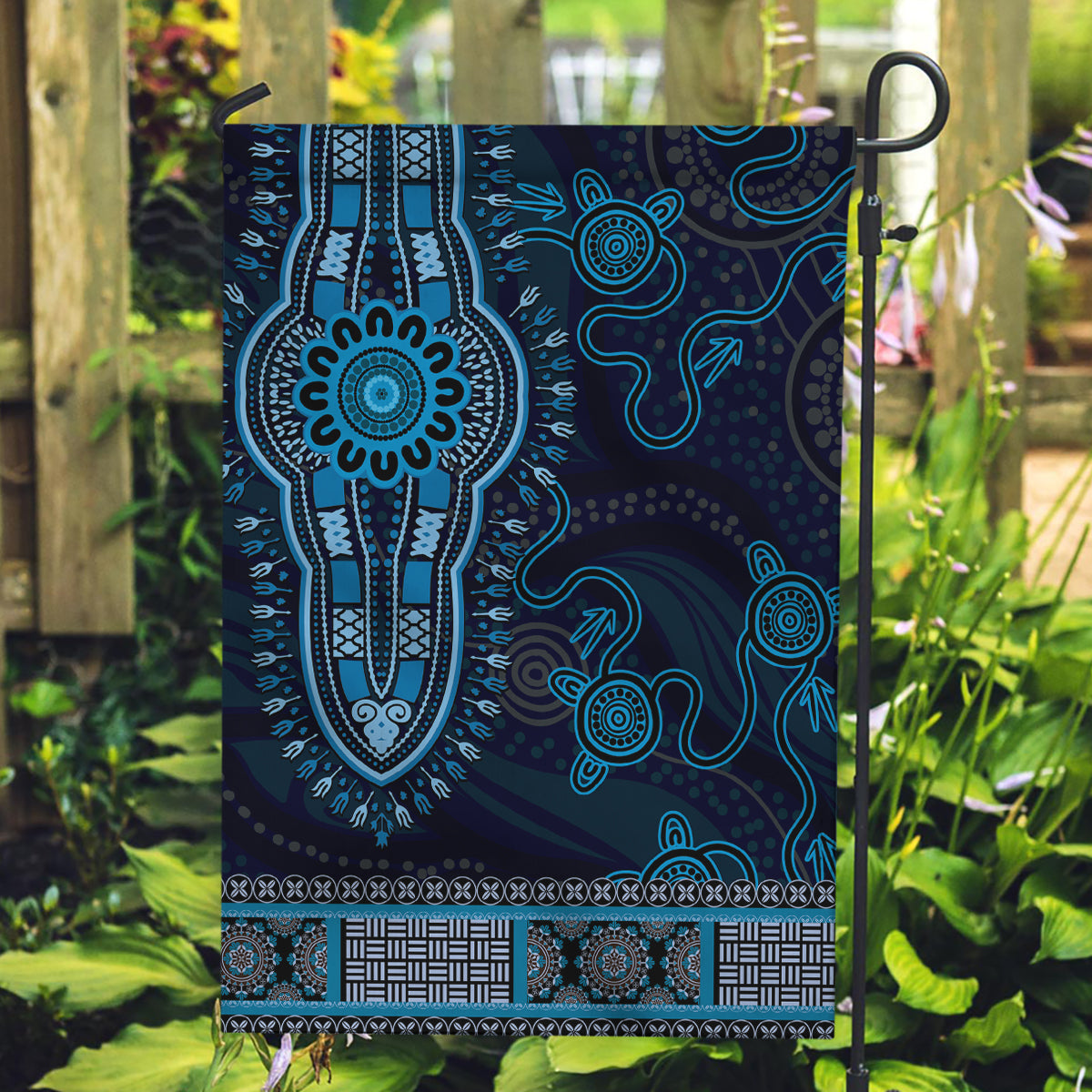 Blue African Dashiki With Australia Aboriginal Art Garden Flag