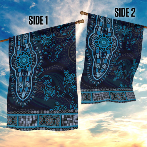 Blue African Dashiki With Australia Aboriginal Art Garden Flag