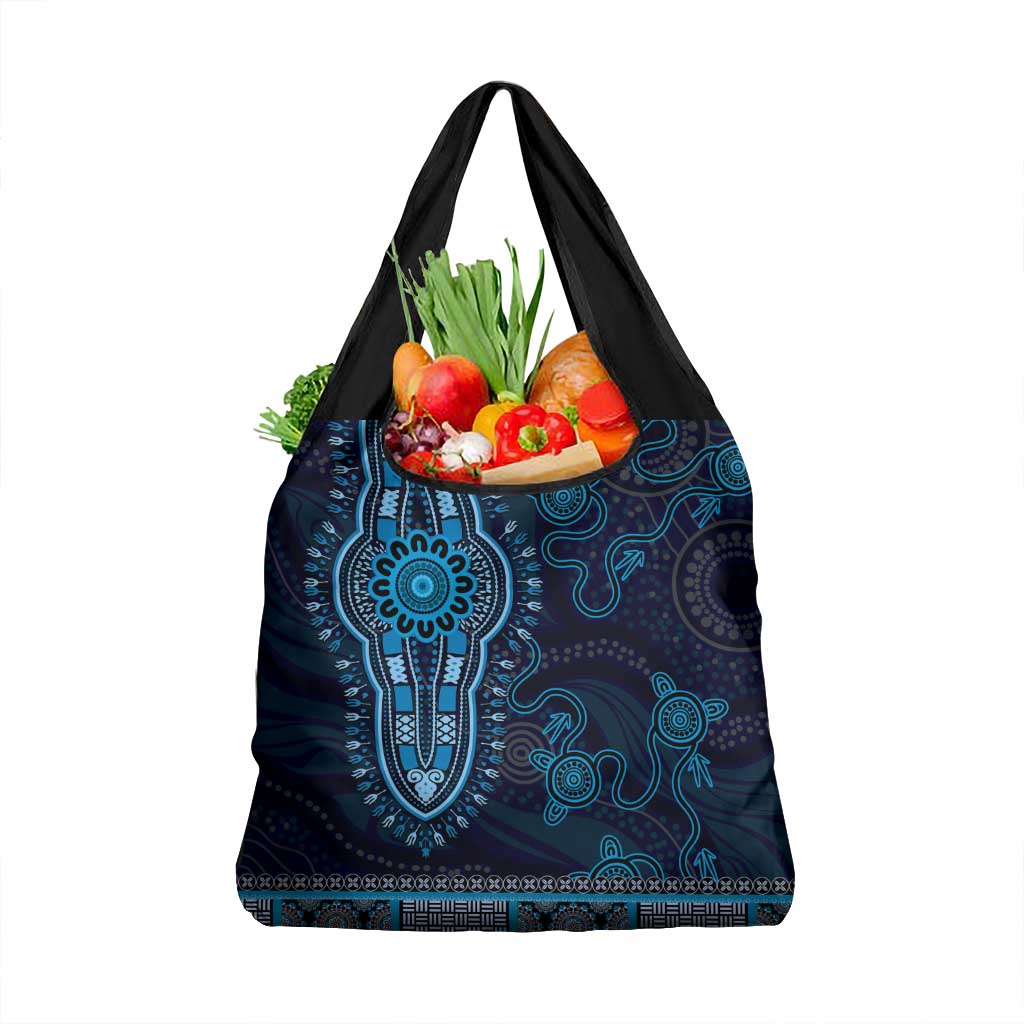 Blue African Dashiki With Australia Aboriginal Art Grocery Bag