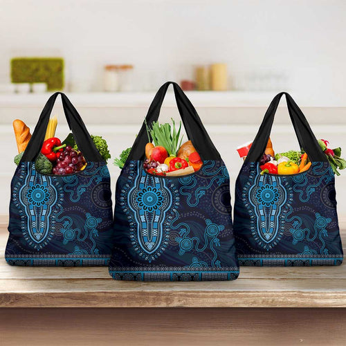 Blue African Dashiki With Australia Aboriginal Art Grocery Bag