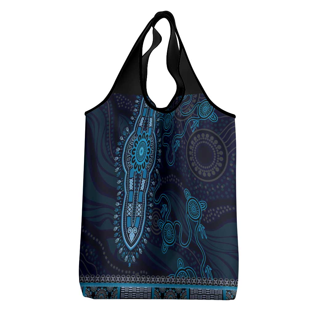 Blue African Dashiki With Australia Aboriginal Art Grocery Bag