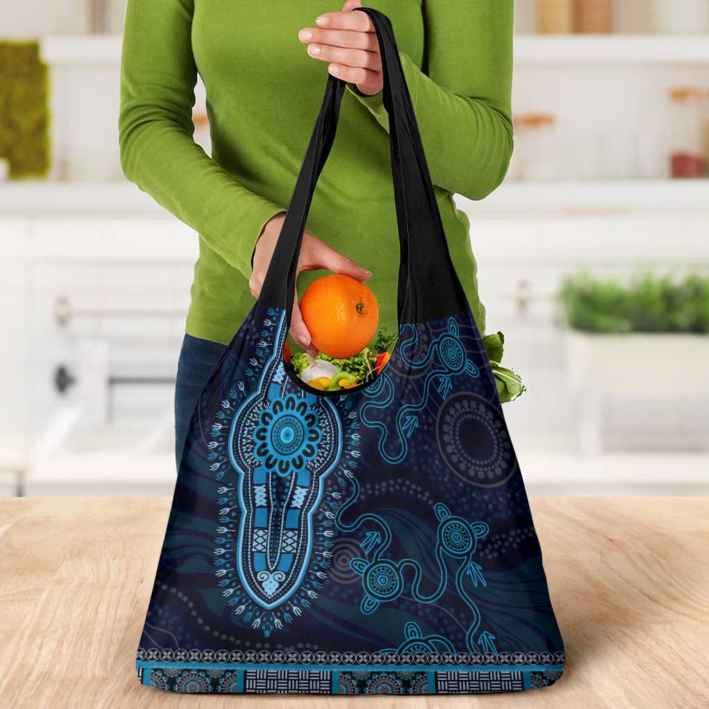 Blue African Dashiki With Australia Aboriginal Art Grocery Bag