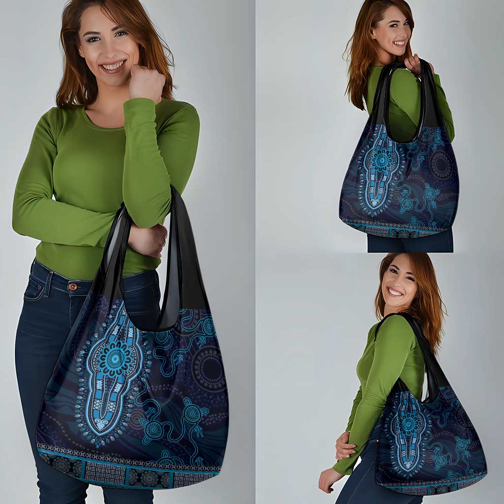 Blue African Dashiki With Australia Aboriginal Art Grocery Bag