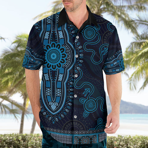 Blue African Dashiki With Australia Aboriginal Art Hawaiian Shirt