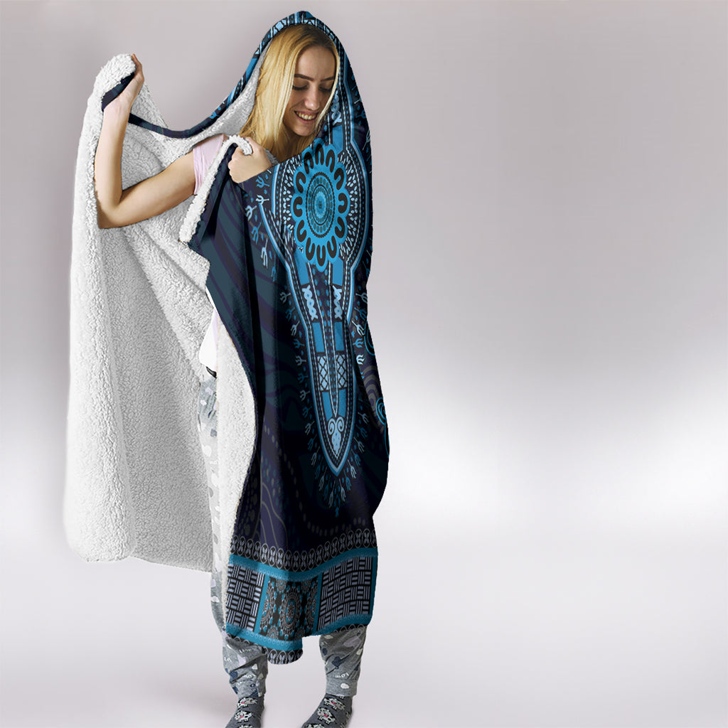Blue African Dashiki With Australia Aboriginal Art Hooded Blanket