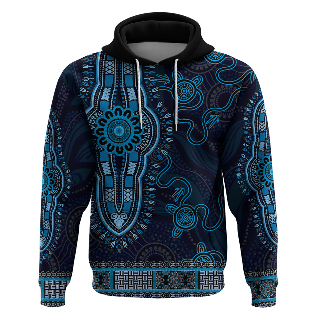 Blue African Dashiki With Australia Aboriginal Art Hoodie