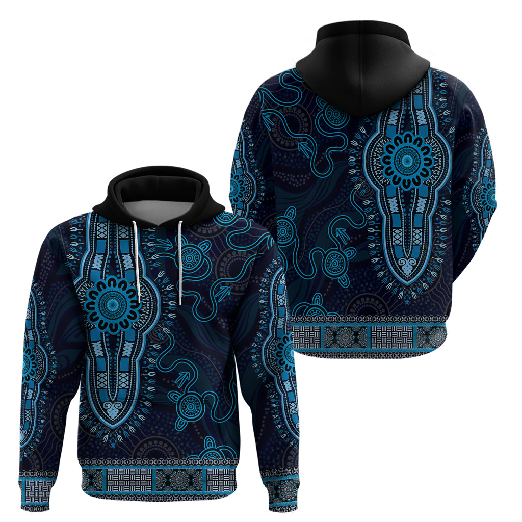 Blue African Dashiki With Australia Aboriginal Art Hoodie