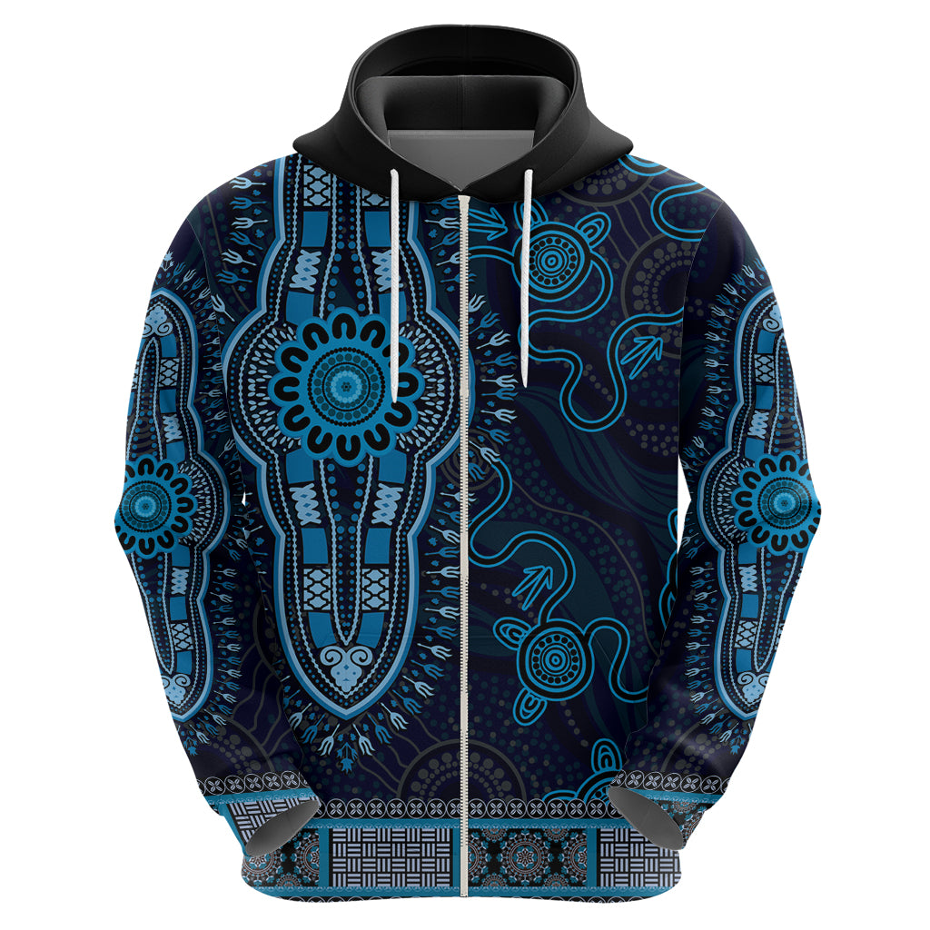 Blue African Dashiki With Australia Aboriginal Art Hoodie