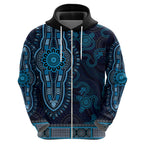 Blue African Dashiki With Australia Aboriginal Art Hoodie