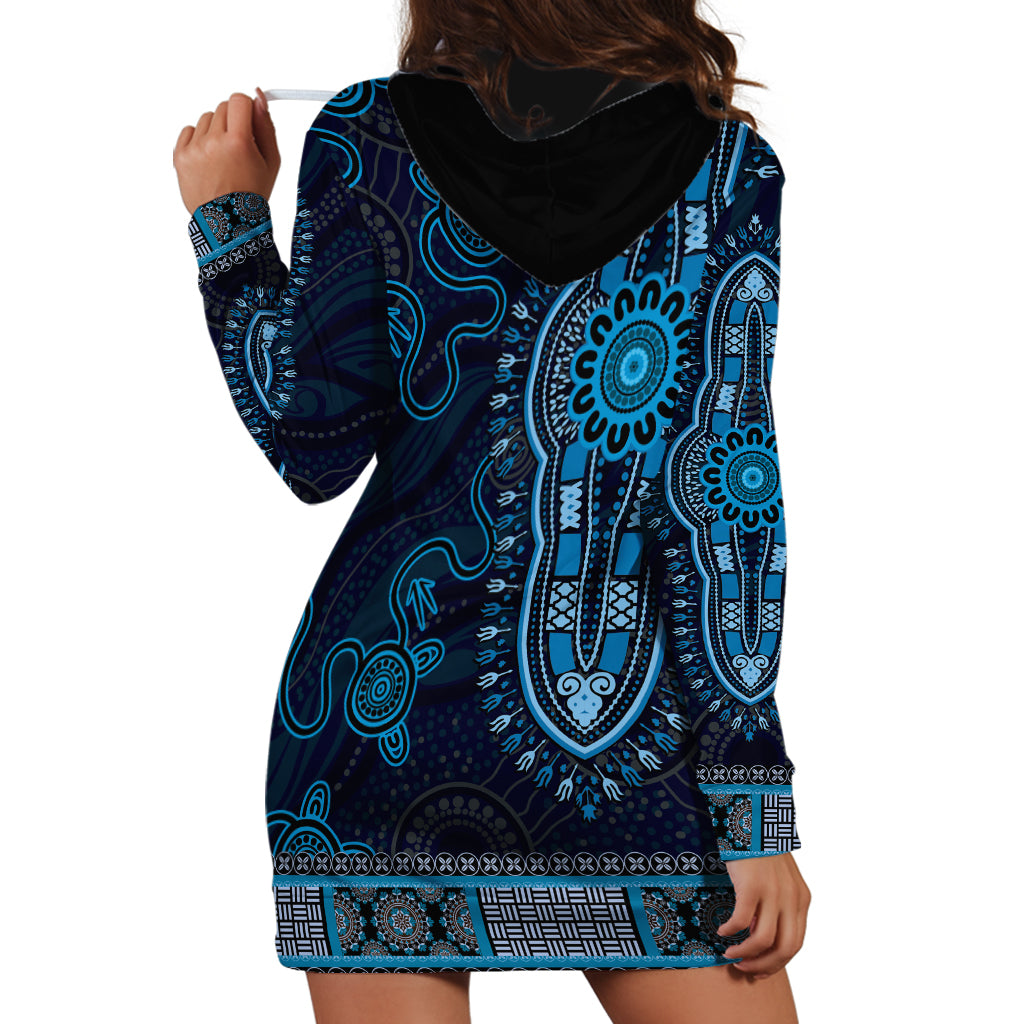 Blue African Dashiki With Australia Aboriginal Art Hoodie Dress