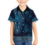 Blue African Dashiki With Australia Aboriginal Art Kid Hawaiian Shirt