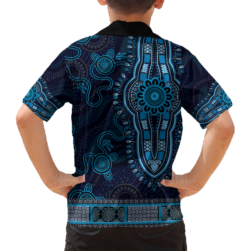 Blue African Dashiki With Australia Aboriginal Art Kid Hawaiian Shirt