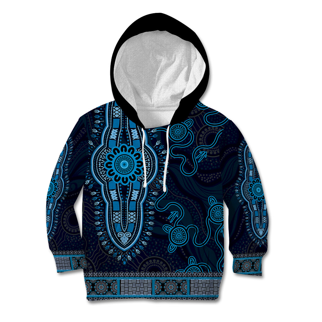 Blue African Dashiki With Australia Aboriginal Art Kid Hoodie