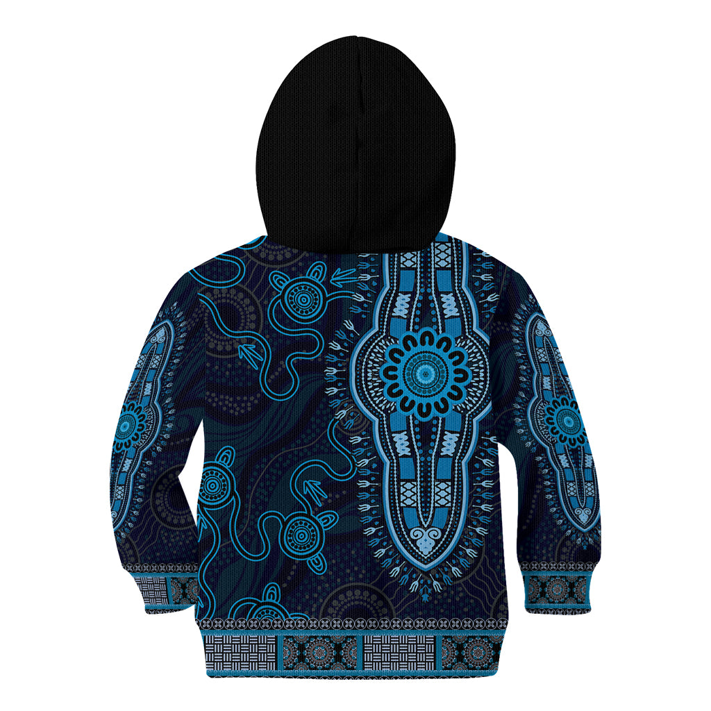 Blue African Dashiki With Australia Aboriginal Art Kid Hoodie