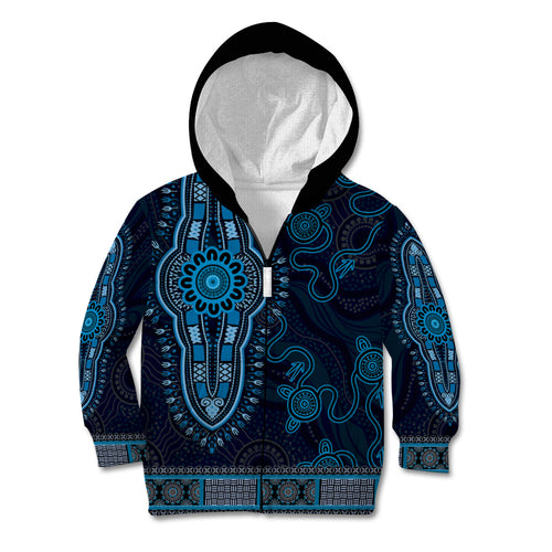 Blue African Dashiki With Australia Aboriginal Art Kid Hoodie