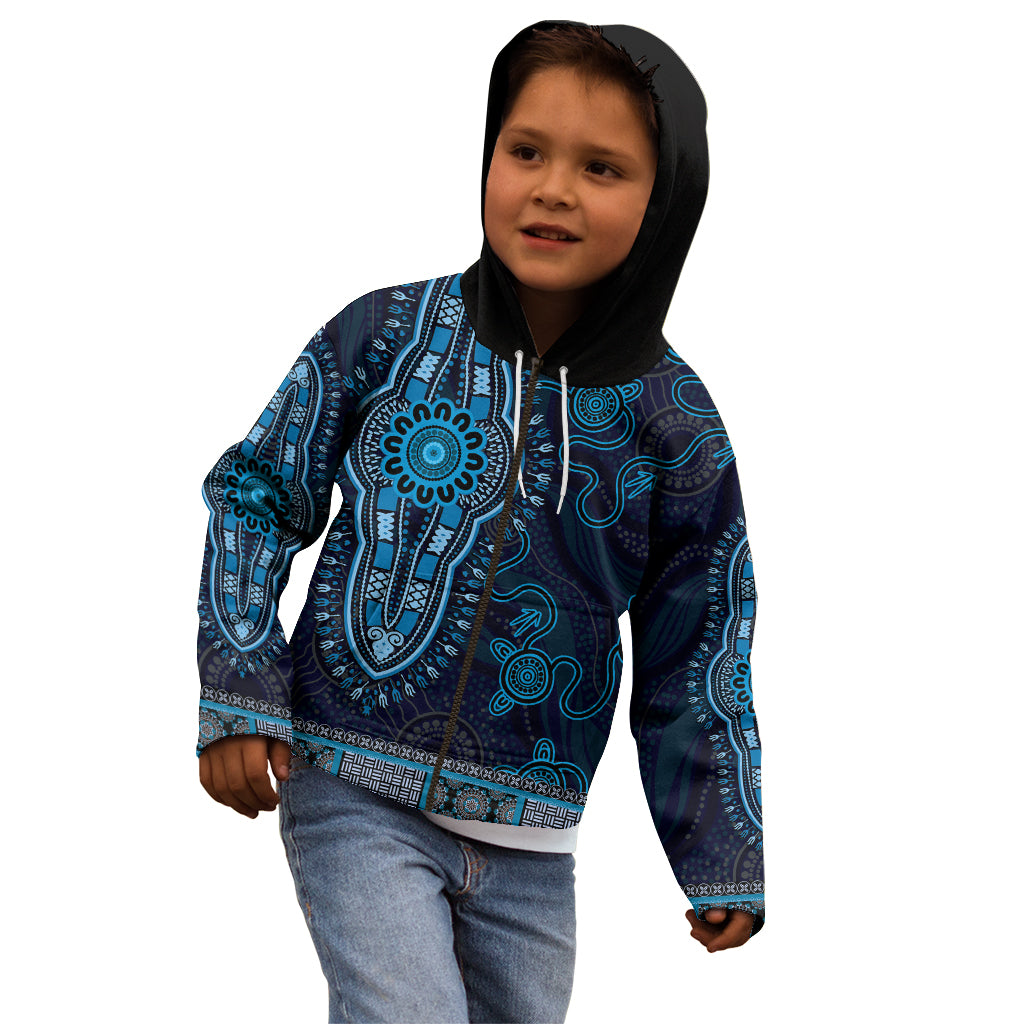 Blue African Dashiki With Australia Aboriginal Art Kid Hoodie