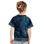 Blue African Dashiki With Australia Aboriginal Art Kid T Shirt