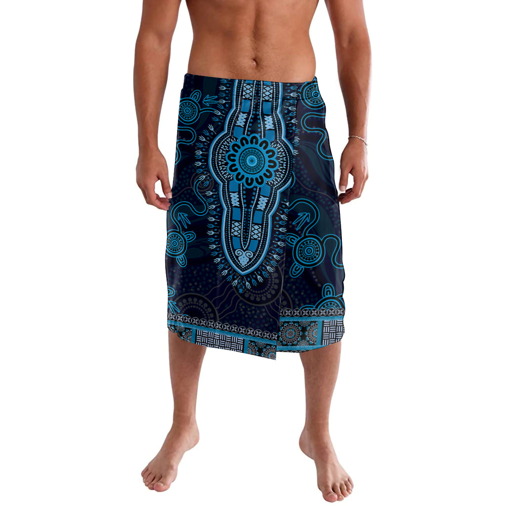 Blue African Dashiki With Australia Aboriginal Art Lavalava